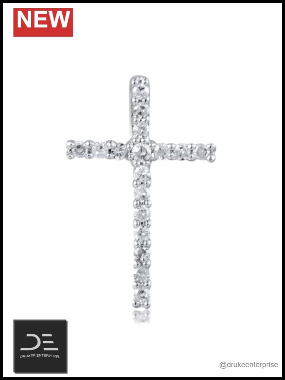 10K Solid Gold Genuine Diamond Dainty Cross Pendant